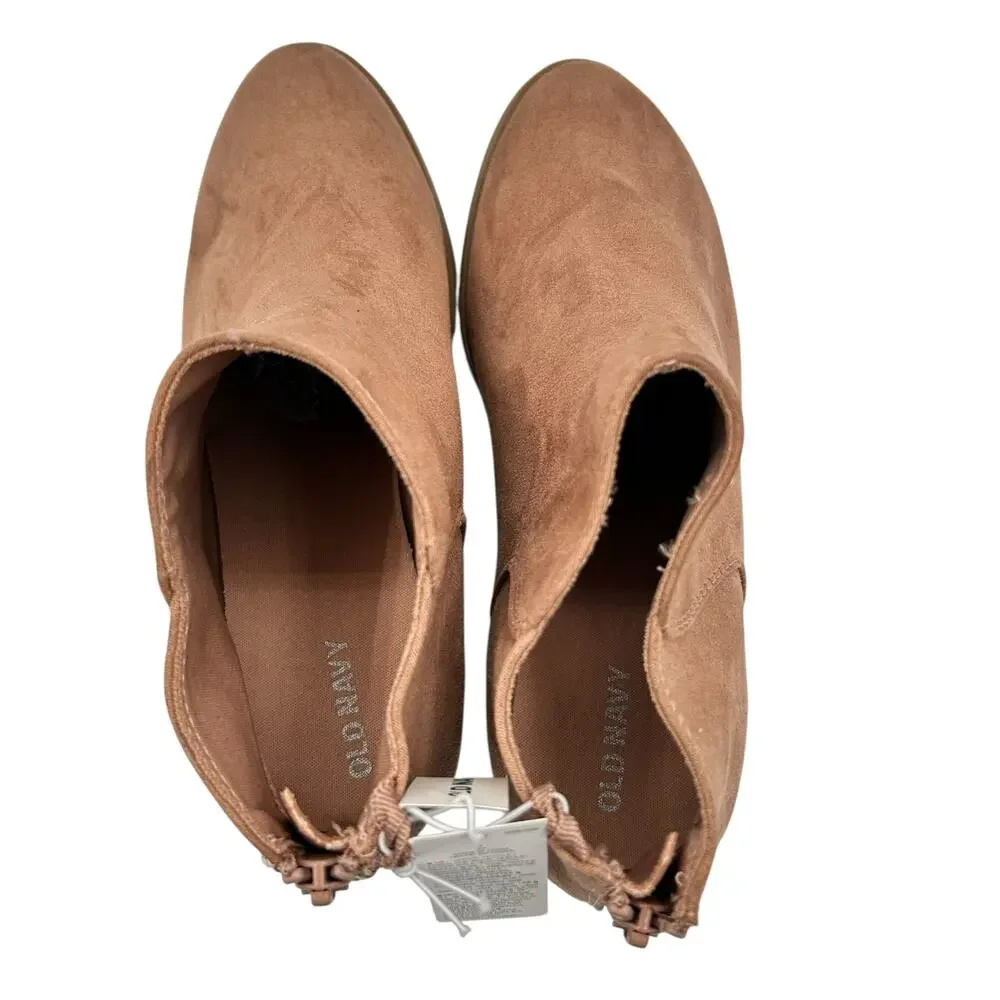 Old Navy Girls Tan Suede Rear Zip Stacked Block Heel Ankle‎ Booties Size 4
